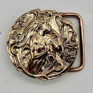 Leather Belt Buckle: Art Nouveau Lady Design (Handmade Brass)