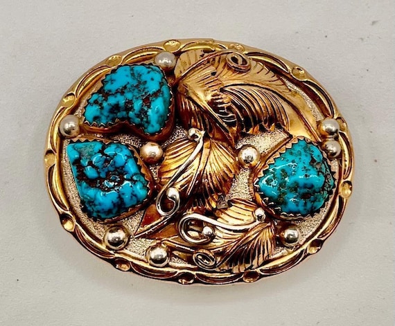 Southwestern Turquoise Belt Buckle: Sterling Silver, Gold Plated, Custom Leather