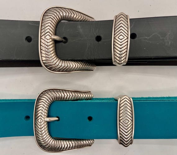 Southwestern Leather Belt, US Cowhide Ranger Style (British Tan, Black, Blue)