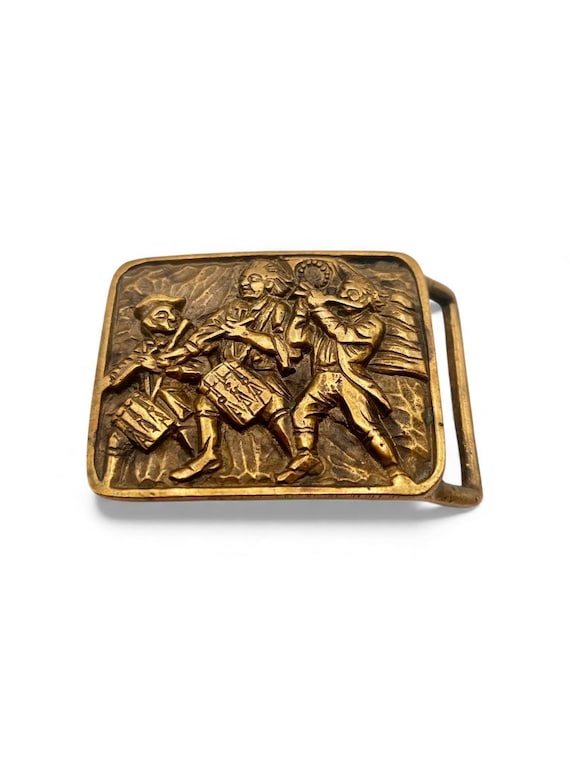 Vintage Belt Buckle Fife and Drum Corps, Solid Brass, Optional Belt