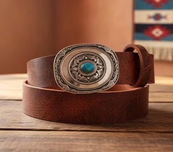 Sterling Silver Turquoise Belt Buckle – Southwestern Premium Leather Cowgirl Belt