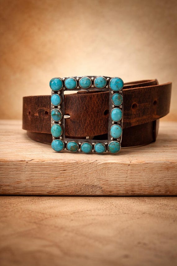 Sterling Silver Turquoise Belt Buckle | Premium Leather Western Belt