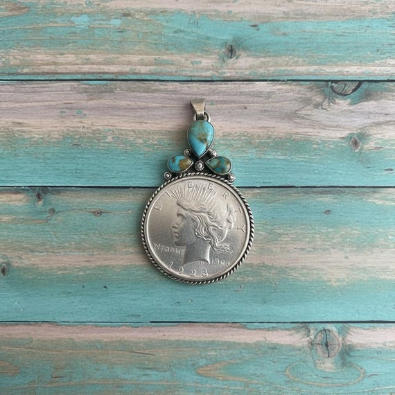 Peace Silver Dollar Coin Necklace with Turquoise