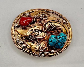 Southwestern Belt Buckle: Turquoise Nuggets - Gold Filled and Sterling Silver