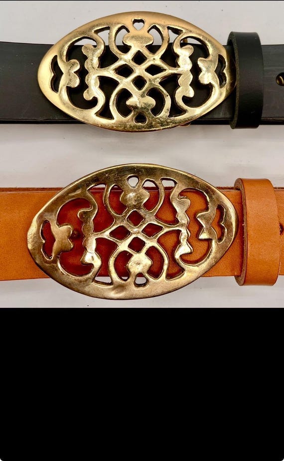 Vintage Celtic Belt Buckle: Handcrafted Cowhide Leather Strap