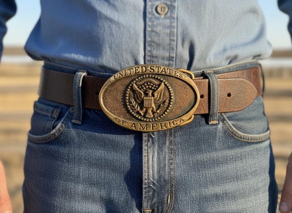 Vintage Belt Buckle, USA United States of America, Solid Brass, Optional Belt
