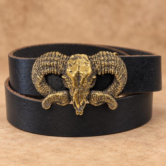 Ram Handmade brass buckle, Custom Genuine Leather Belt