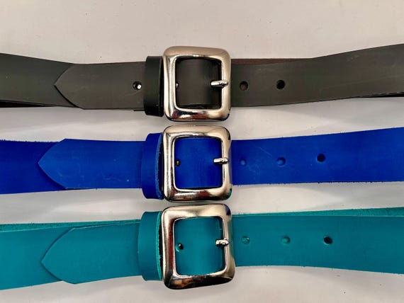 Leather Belt, Roma Buckle | Nickel Brass | Cowhide, British Tan, Turquoise, Cobalt Blue, Black