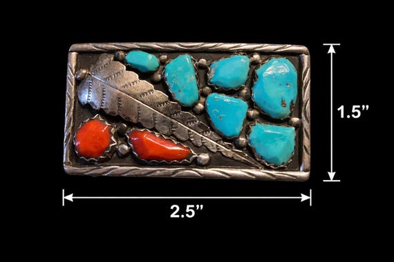 Vintage Zuni Sterling Silver Turquoise Coral Belt Buckle – Wayne C. Feather Southwestern