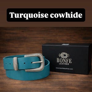 Southwestern Sterling Ranger B Turquoise Belt Buckle – Handmade Cowgirl Western Leather Belt image 17