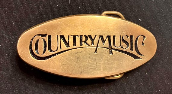 Vintage Country Music Brass Belt Buckle with Handmade Leather Belt | Solid Brass Western Buckle | Cowboy Music Belt | Rustic Americana Style