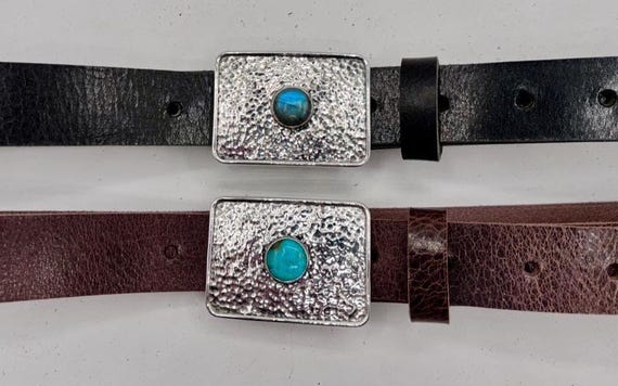 Southwestern Labradorite Belt Buckle with Custom Leather Belt – Sterling Silver Turquoise Buckle – Western Women’s Belt – Cowgirl Belt