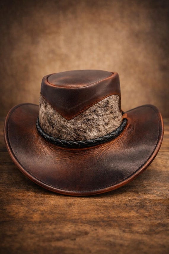 Handmade Leather Cowboy Hat – Hair-On Cowhide Western Rodeo Hat