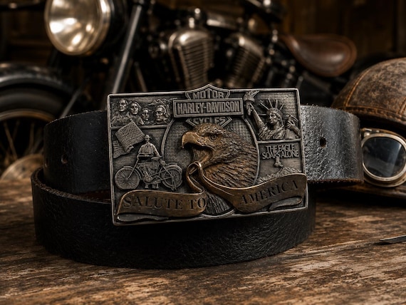 Vintage Motorcycle Collector Harley-Davidson® Limited Edition Belt Buckle with Handmade Genuine Leather Belt Custom Size, Leather Options