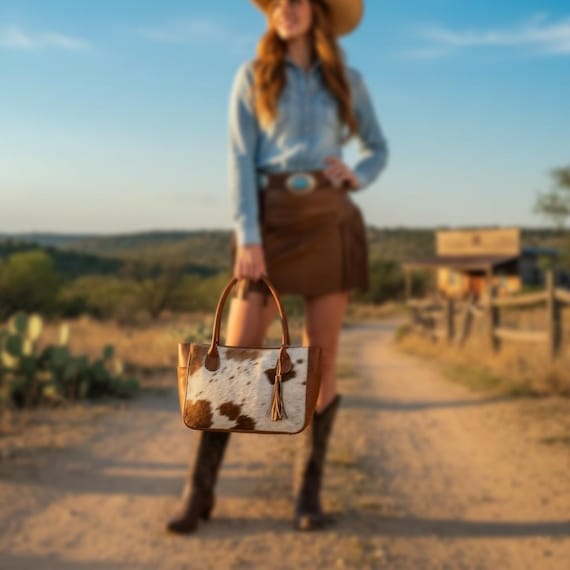 Southwestern Tote Bag, Cow Hair, Camel Tan or Black
