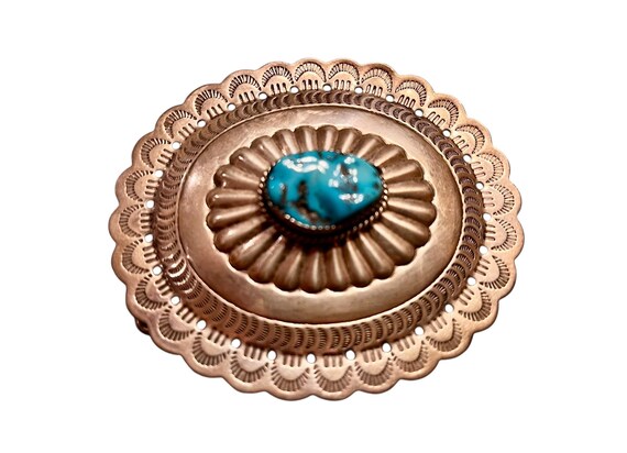 Vintage Sterling Silver Concho Belt Buckle – Signed DIESTRA – Native American Turquoise Buckle with Handmade Leather Belt