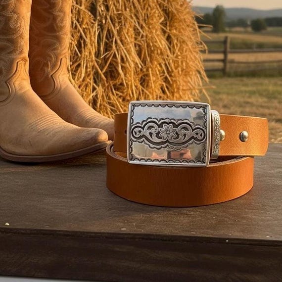 Handmade Floral Cowboy Belt, Genuine Leather Cowhide, Rodeo Cowgirl Style