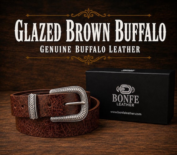 Custom Genuine Leather Belt - Handmade, Various Colors, Standard Buckle Options in Brass or Nickel