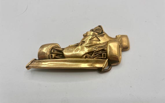 Vintage Belt Buckle Formula One Racecar 1970s, Optional Belt