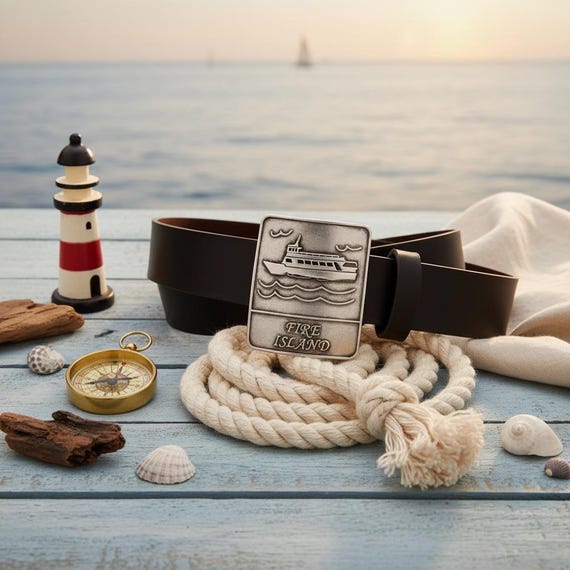 Fire Island Belt Buckle with Custom Leather Belt