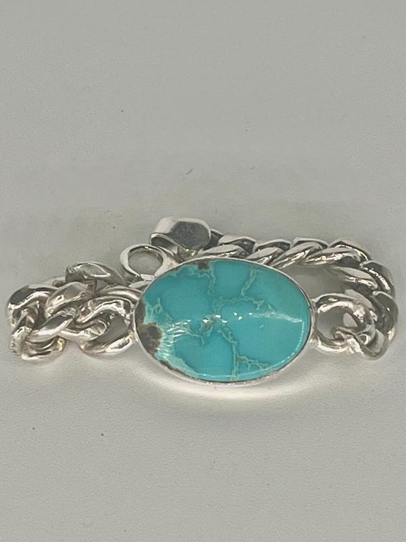 Sterling silver bracelet with genuine turquoise cabochon