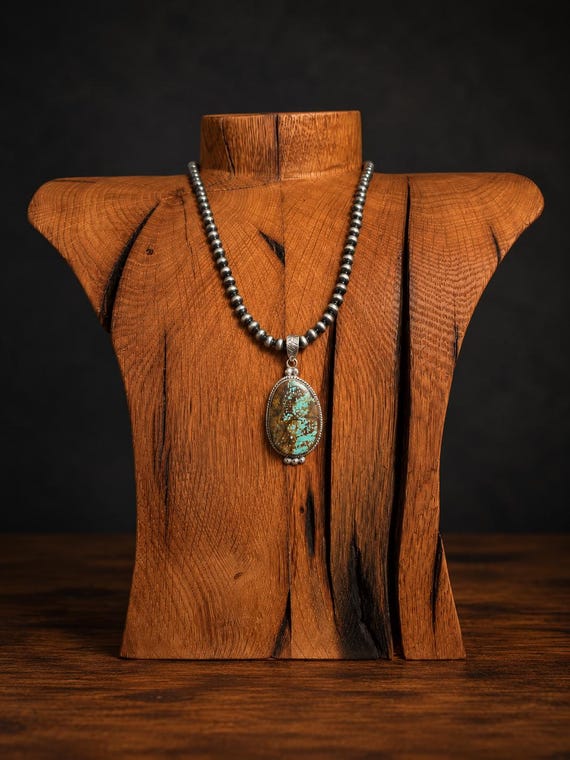 Southwestern Royston Turquoise Pendant Necklace - Sterling Silver with Navajo Pearls