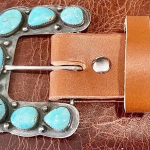 Southwestern Sterling Ranger B Turquoise Belt Buckle – Handmade Cowgirl Western Leather Belt image 7