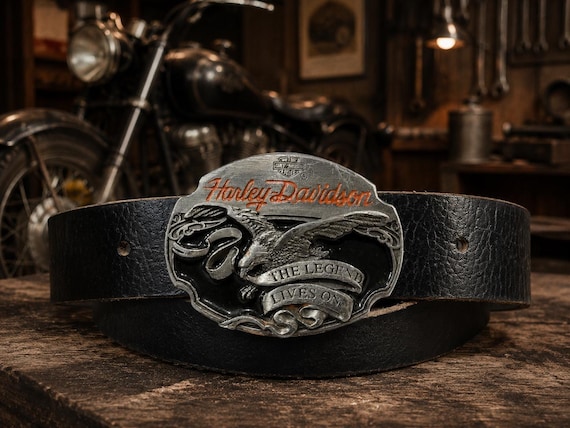 Vintage Harley Davidson Eagle Belt Buckle with Custom Genuine Leather Belt | Motorcycle Rider Collector Buckle and Belt Gift