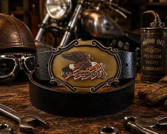 Vintage Harley-Davidson Eagle Belt Buckle - Raintree 1978, with Handmade Genuine Leather Belt | Authentic Motorcycle Biker Collector Buckle