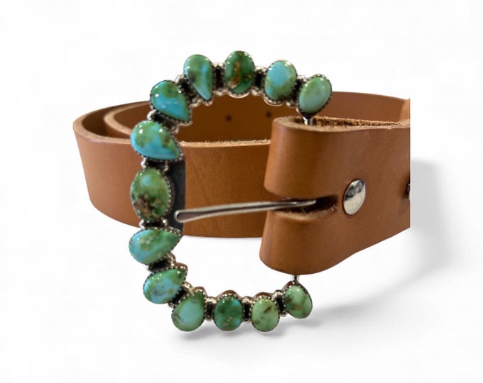 Featured listing image: Turquoise Belt Buckle with Leather Belt
