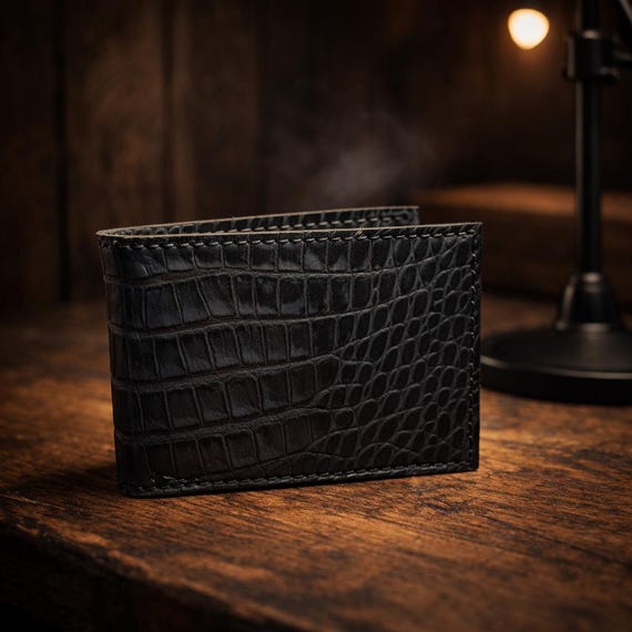 Men’s Alligator Wallet, Two-Tone Black and Gray Blue