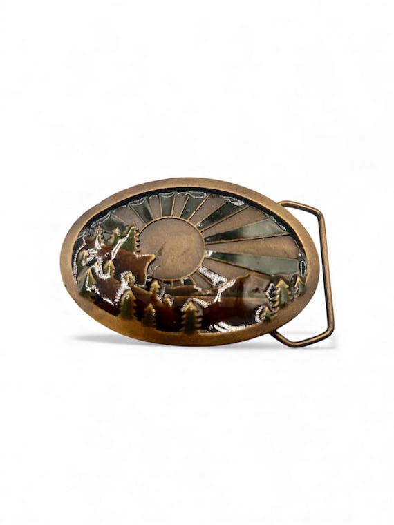 Vintage Belt Buckle, Southwestern Landscape, with Custom Genuine Leather Belt