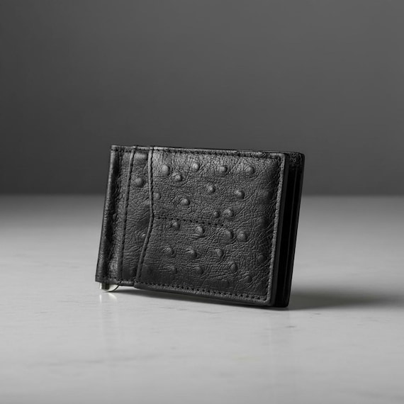 Ostrich Leather Money Clip Wallet for Men | Slim Front Pocket Bifold Wallet | Minimalist Wallet | Luxury Exotic Leather | Gift for Him