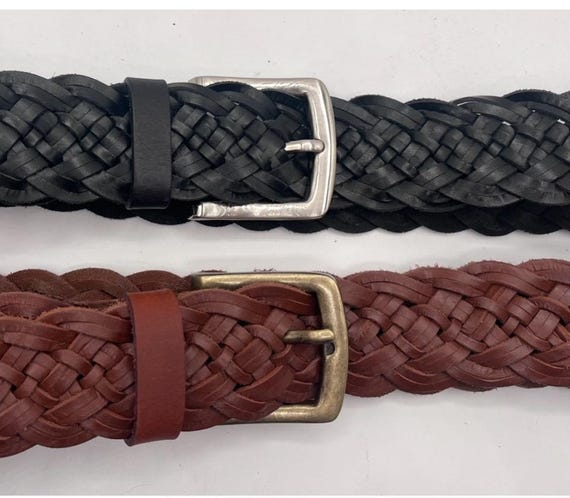 Braided Cowhide Belt: Handcut Leather in Black or Brown