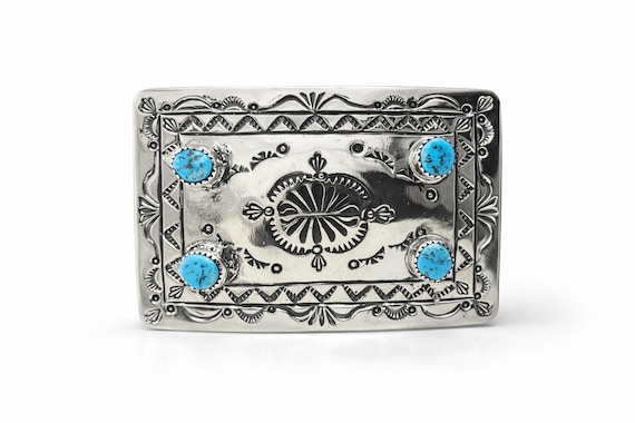 navajo Nickel Silver Turquoise Concho Belt Buckle w/ Premium Belt