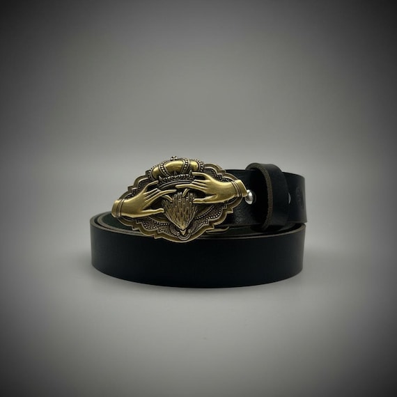 Irish Claddagh Belt Buckle with Custom Leather Belt