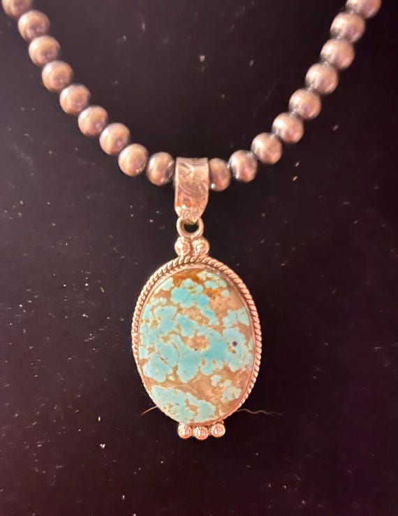 Kingman Turquoise Pendant Necklace - Sterling Silver with Southwestern Pearls