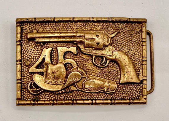 Vintage Colt .45 Belt Buckle: Brass with Custom Cowhide Leather
