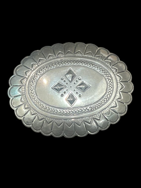 Signed T. Atsitty Sterling Silver Concho Belt Buckle – Southwestern Repousse Jewelry