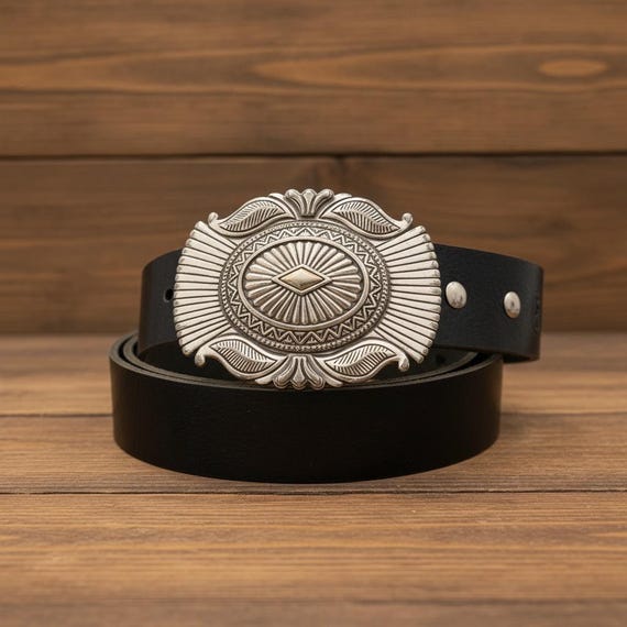 Men’s Southwestern Belt Buckle, with Custom Cowhide Leather Belt