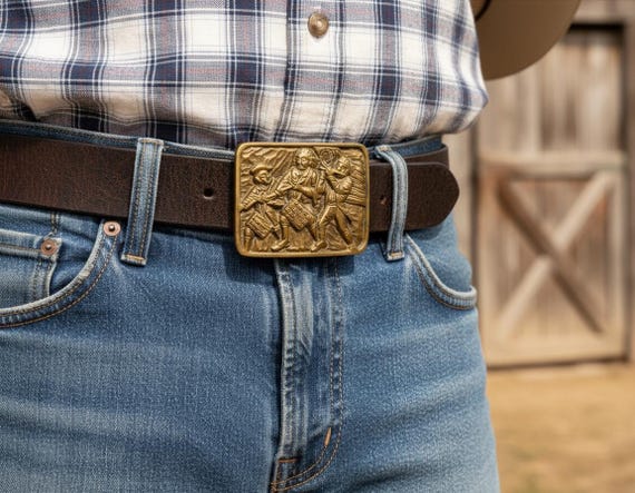 Vintage Belt Buckle Fife and Drum Corps, Solid Brass, Optional Belt