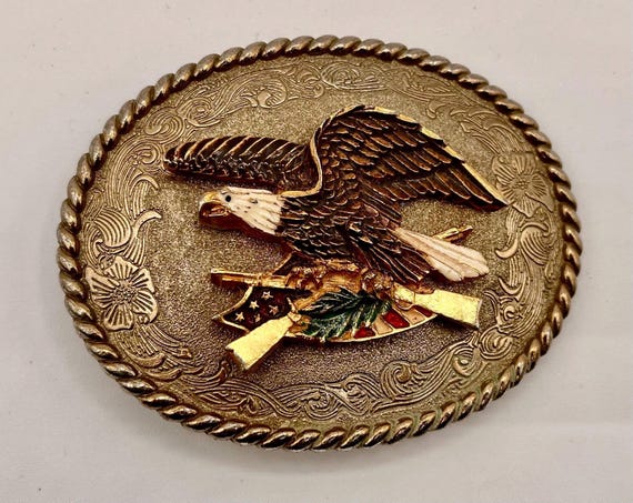 Patriotic Leather Belt with Eagle Buckle (Handmade, British Tan to Black)