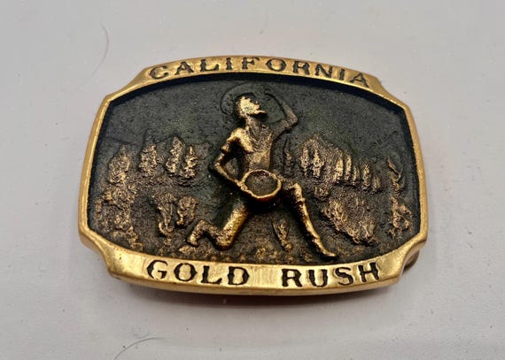 Vintage Belt Buckle, California Gold Rush, Solid Brass, Optional Belt