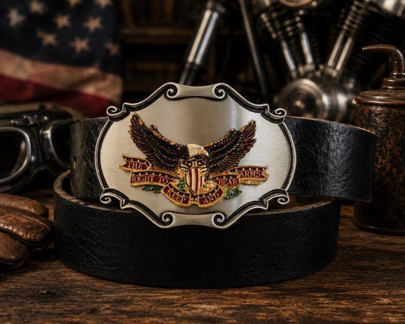 Vintage Motorcycle Eagle Belt Buckle with Custom Genuine Leather Belt |Patriotic Brass Collector Buckle | Military Veteran Marine Belt Gift