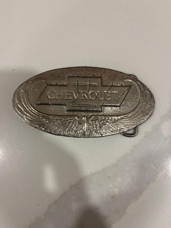 Vintage Chevrolet Belt Buckle with Genuine Leather Belt | Classic Chevy Americana Western Buckle | Handmade Custom Leather Belt Gift for Him