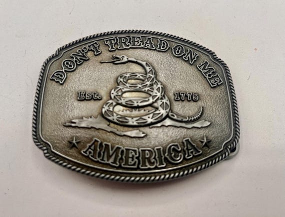 Vintage Belt Buckle USA "Don't Tread on Me," Pewter, Optional Belt