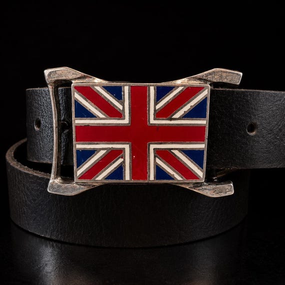 Vintage Union Jack United Kingdom Flag Belt Buckle with Handmade Leather Belt | British Flag Belt | UK Heritage Gift | Custom Leather Belt