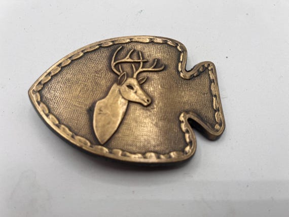 Vintage Belt Buckle Deer Head, Solid Brass, Optional Belt