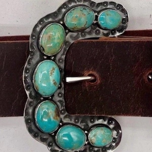Southwestern Sterling Ranger B Turquoise Belt Buckle – Handmade Cowgirl Western Leather Belt image 9