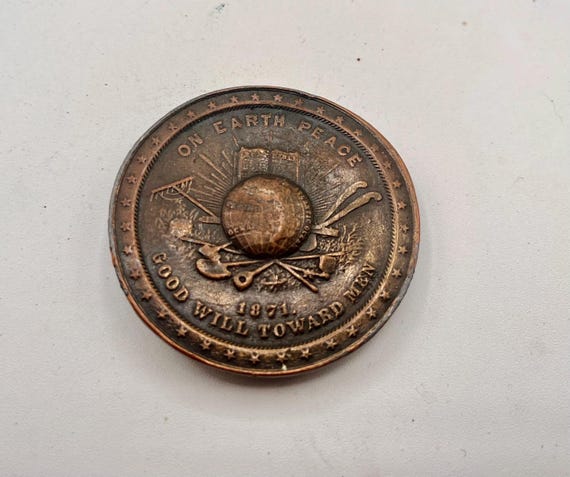 Vintage Belt Buckle PEACE ON EARTH 1871, Solid Brass, Optional Belt